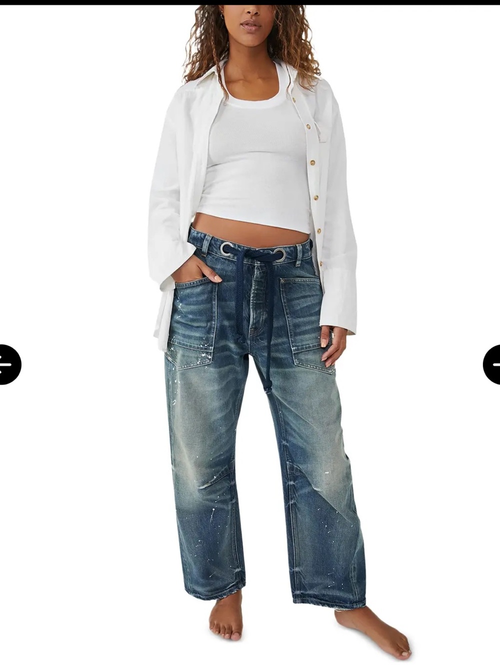Free People We The Free Moxie Paint Splatter Barrel Jeans Rope Tie Carpenter 31